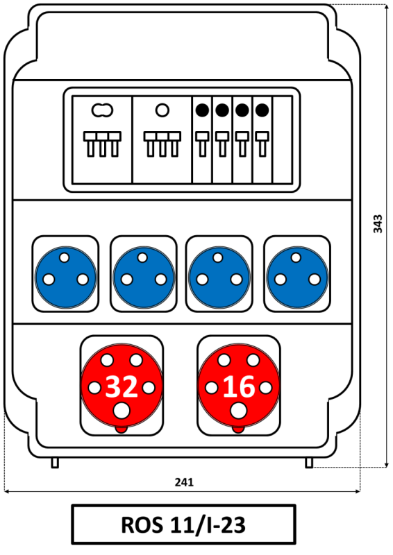 Skriňa ROS11/I-23 zásuvková 16A+32A/5P/400V+4x250V IP54 ističe 10 m istená 10006782.00
