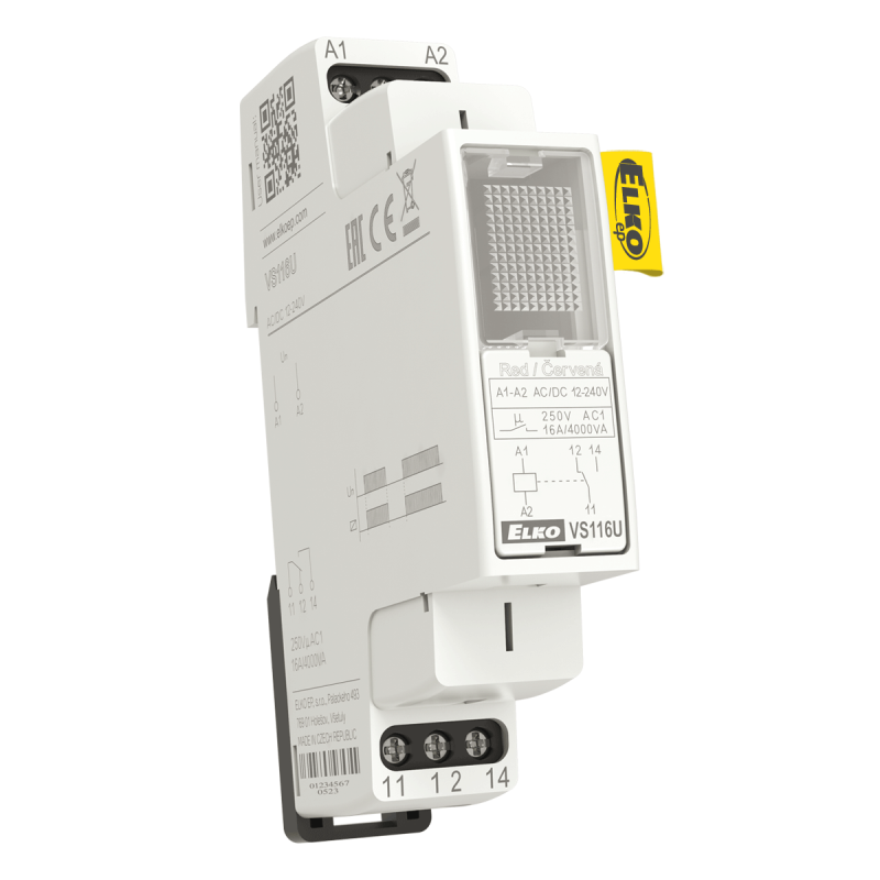 Relé VS116 UNI pomocné s indikáciou, 1x16A, 12-240V AC/DC, červená LED 8595188124607