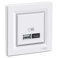 Zsuvka ASFORA  2xUSB 2.0 nabjacia, konektor A+C, 5VDC 2,4A biela EPH2700321